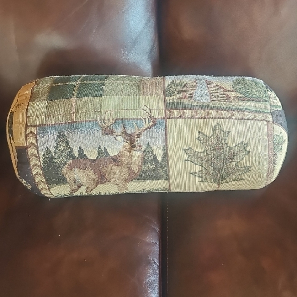 Rustic Deer Tapestry Bolster Pillow in Earth Tones